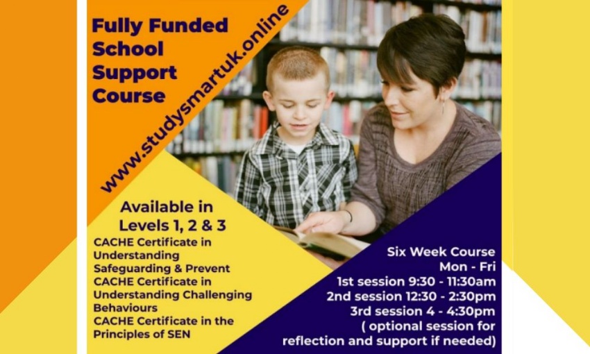 Image shows a poster for fully funded school support course - further information is available on their website; link in the text below